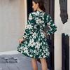 Summer Floral Casual Women Short Dress Round Neck Full Sleeve Fashion Printed