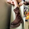 Женские ковбойские сапоги в стиле ретро, осенние, новые, до середины голени, с круглым носком, уличные, нескользящие, дизайнерские, ботильоны, балетки, Mujer Zapatos