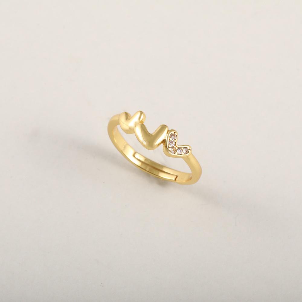 18k Gold Plated Heart-Shaped Ring for Women with Micro-Set Zircon and Adjustable Thin Band