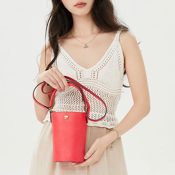 Longchamp Épure 18 Embossed Logo Detachable Shoulder Strap Leather Bucket Bag Mini Women bags Strawberry 10213HYZ218