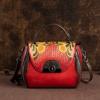 Johnature Retro Embossed First Layer Cow Leather Women Bag Handmade Floral Hasp Handbag Leisure Shoulder Messenger Bags