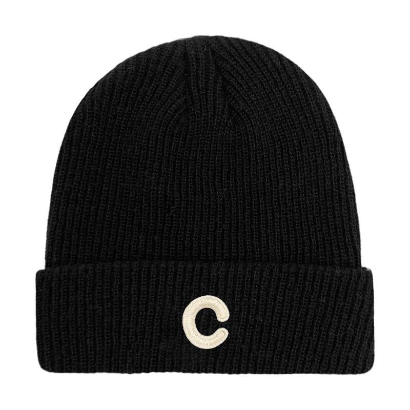 C Mens Pattern Knitted Hat Plain Solidcolor Windproof Cold Outdoor Autumn Winter