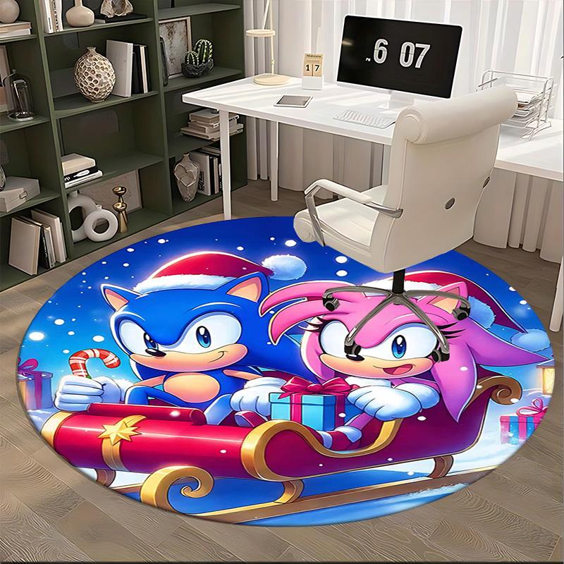 1pc Sonic & Amy Christmas Edition Round Carpet, Holiday Gift, NonSlip Rug for Office Chair Mat, Suitable for Home Decor, Living Room