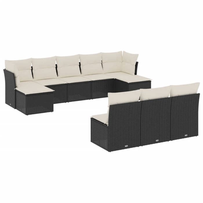 VidaXL Salon de Jardin avec Coussins 10 pcs, Canapés de Terrasse, Ensemble de Meubles de Patio, Mobilier d'Extérieur, Noir 3218286
