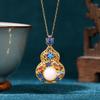 Cloisonné Enamel Gourd Pendant Necklace: Women's Gold-Plated, Jade, Champlevé Enamel, Fu Lu, Luxury, Ancient Style