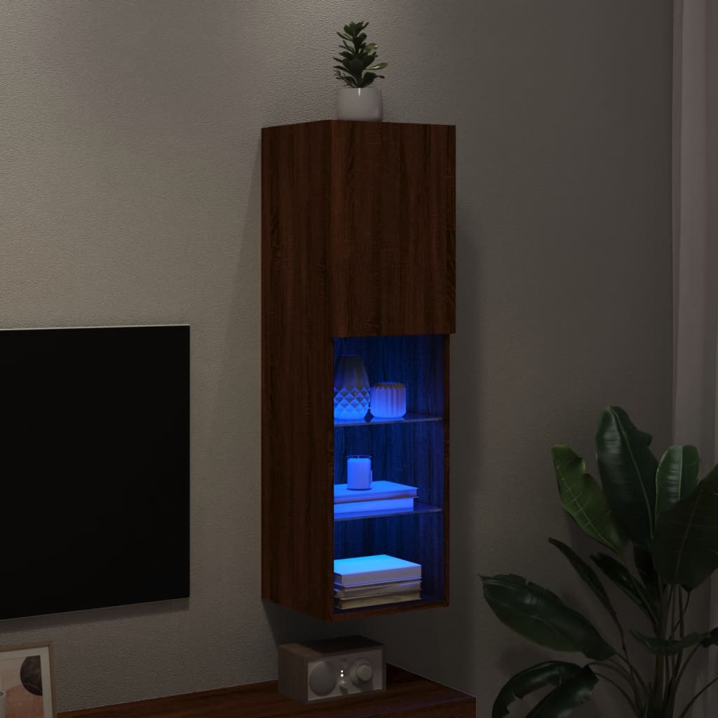 TV Cabinet with LED Lights Brown Oak Effect 12 x 12 x 40.2 in (L x W x H)