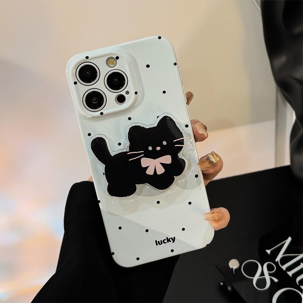Корейский Ins Волна Точка Подставка для Кота для Чехла для Телефона IPhone 16 для Apple 15Pro Max Пленка 13 Мягкий 17