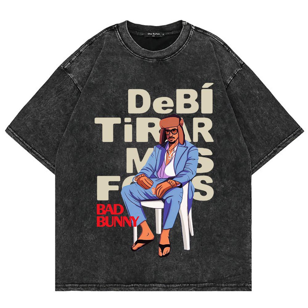 Cotton Vintage Washed Bad Bunny DTMF Residencia Tour T Shirt Men DeB TiRAR MS FOToS Tshirt Black Boxing Tees Shirts