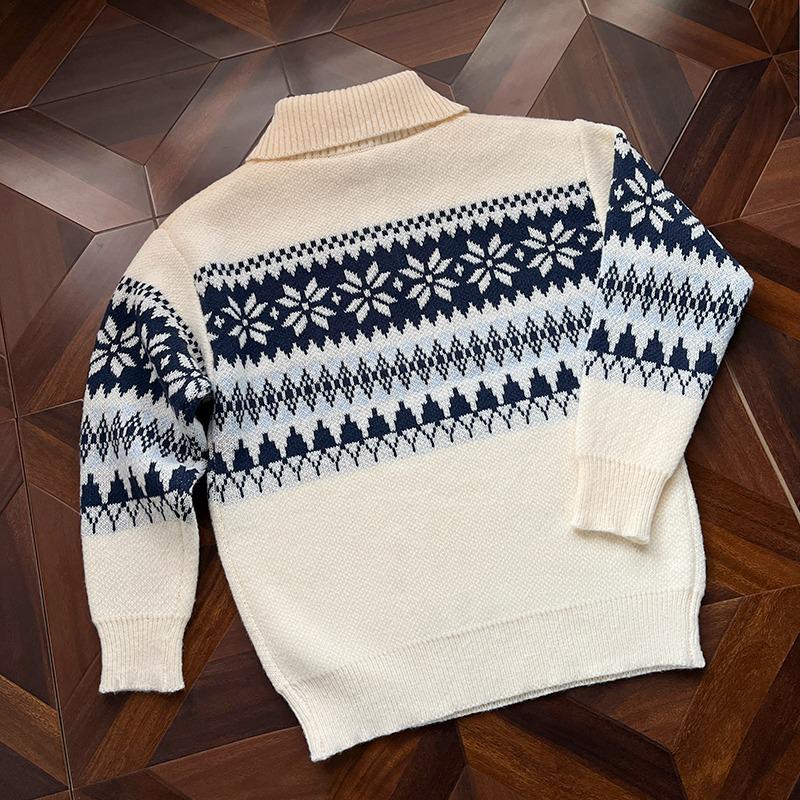 Американский пуловер с молнией до середины и узором Fair Isle, красный, для мужчин и женщин - Модный осенне-зимний вязаный кардиган с ощущением высокого качества