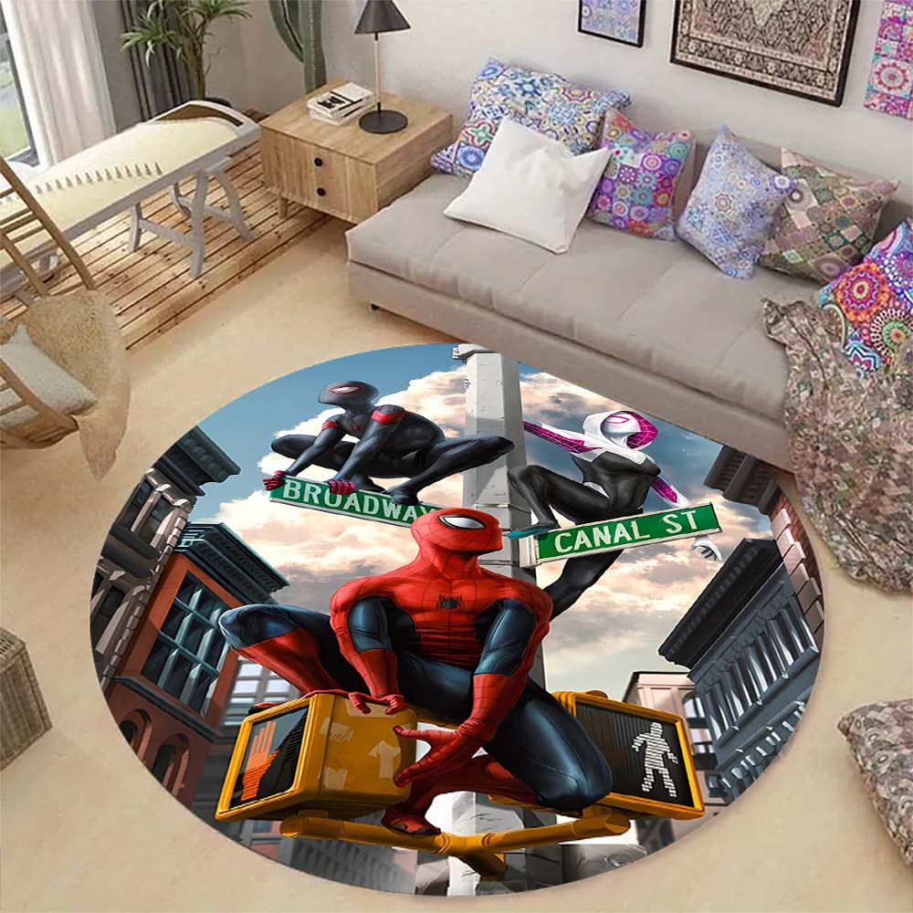 Cool Spider-Man cartoon print round carpet, bedroom, living room and office rotating chair carpet, home decoration