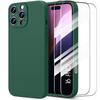 Case + 2 Tempered Glasses for iPhone 16 Pro - Slim Shockproof Anti-Scratch Silicone Protection Midnight Green