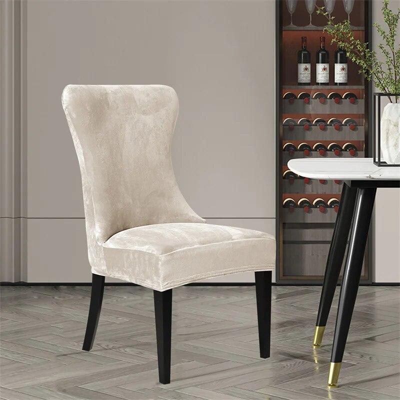 1/6PC Soft Velvet Dining Chair Cover Elastic High Back Armless Chair Cover Dustproof Solid Color Seat Slipcover for Hotel Party