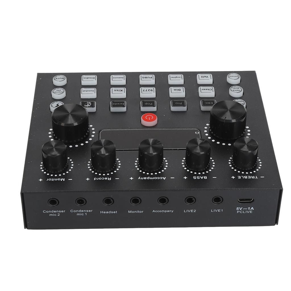 Live Sound Card Professional Reverb Effects Adjustable Bass Treble Dual Microphone Ports Dual Channe