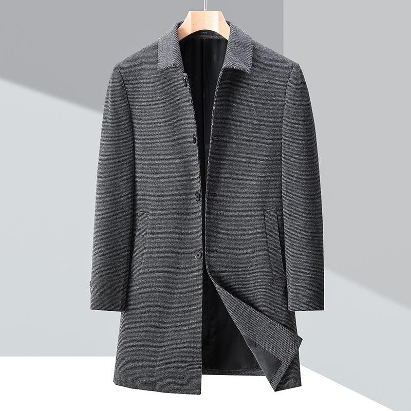 Осенне-зимняя мужская кашемировая ветровка средней длины со свободными лацканами шерстяное пальто для пап среднего возраста в деловом стиле