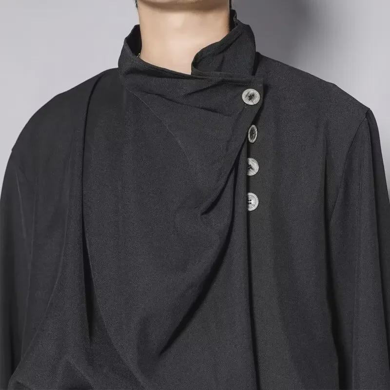 Мужская рубашка в стиле ретро с воротником-стойкой, нестандартного кроя