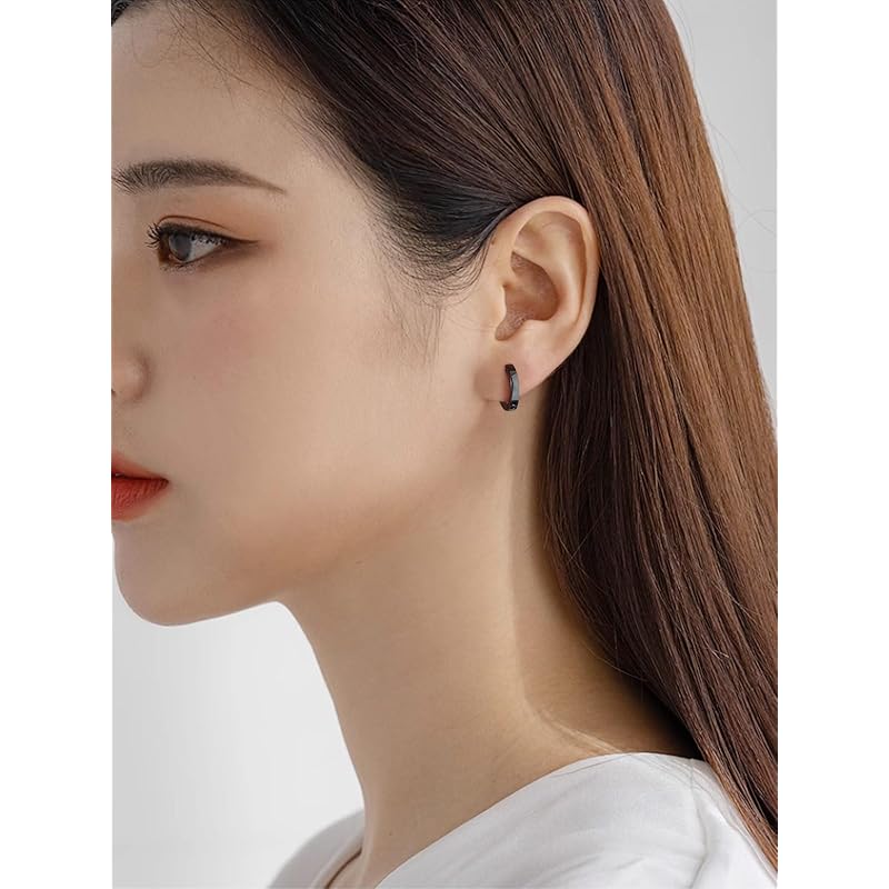 [ChicSilver] black hoop earrings ladies ring earrings men's simple black Inner diameter 10mm Thick accessories
