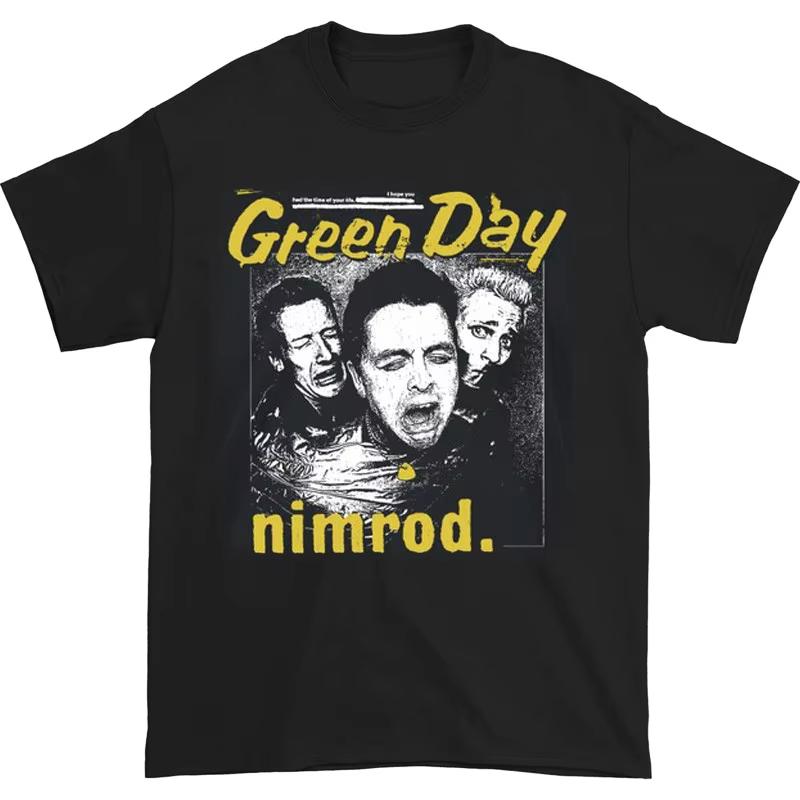 2026 Green Day Band Illustration Fun Music Album American Retro Punk Loose Unisexs and Womens Printed Tshirt Ins Y2k