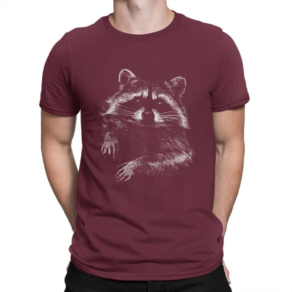 Cute T Shirts Unisex Pure Cotton Vintage T-Shirts Round Neck Raccoon Mammal Tees Short Sleeve Tops New Arrival