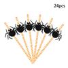 Halloween Straws, Party Decorations, 24pcs, Skeleton Spiders, Water Cup Beverage Decorations, Disposable Straws