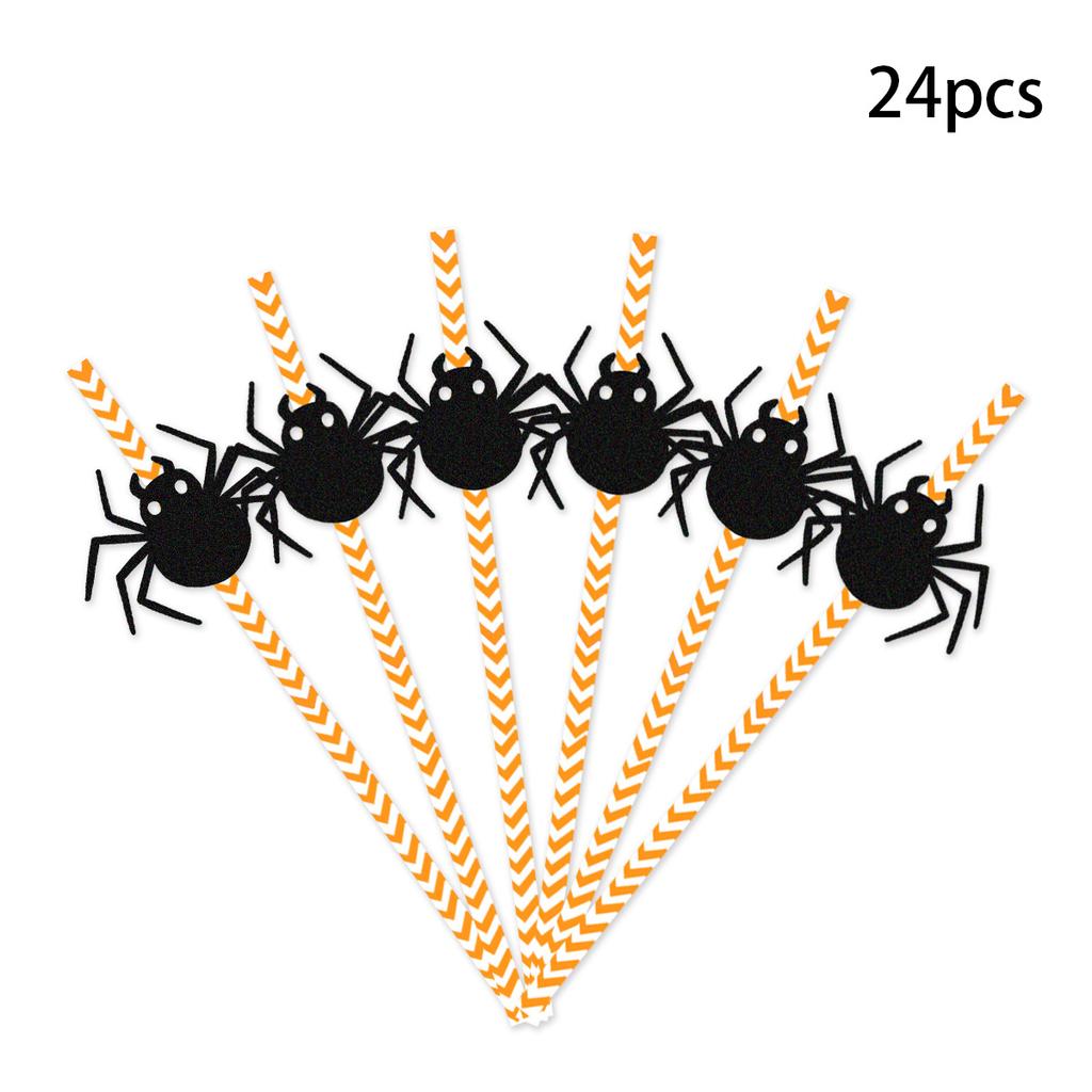 Halloween Straws, Party Decorations, 24pcs, Skeleton Spiders, Water Cup Beverage Decorations, Disposable Straws