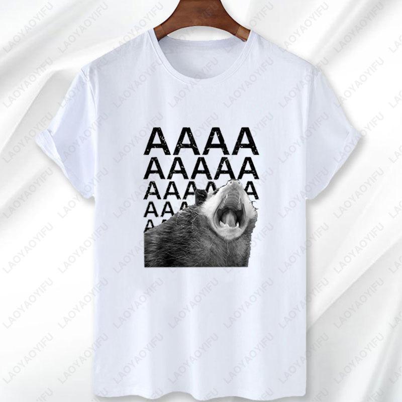 Screaming Possum Aaaa Cute Funny Opossum Dank Meme Vintage Modal TShirt Unique letters printed tops men women Casual Cool tees