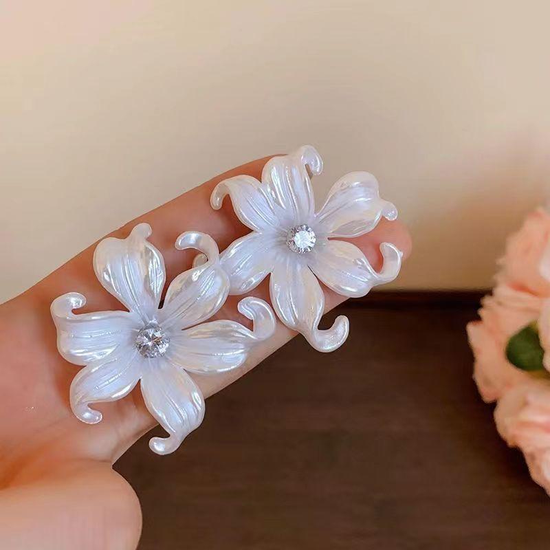 White Flower Stud Earrings for Women