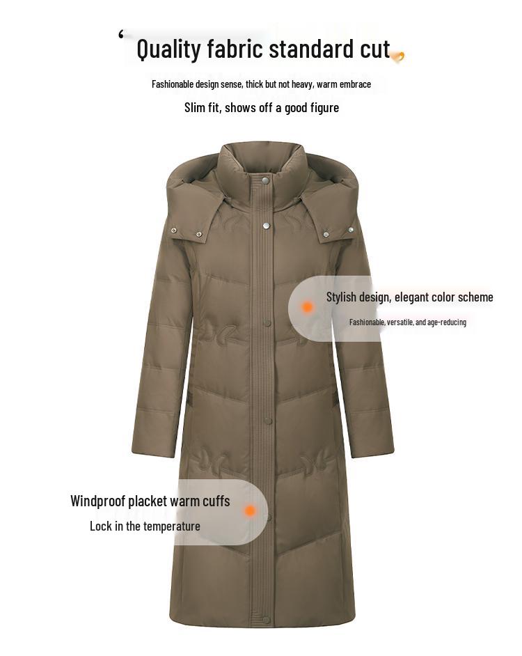 Брендовая женская длинная куртка из натурального гусиного пуха - Супертолстое зимнее пальто для женщин среднего и пожилого возраста.