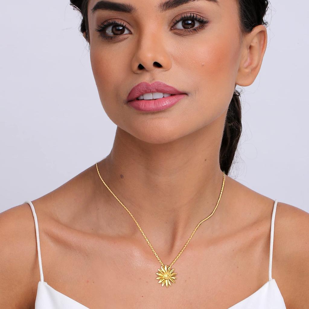 Ожерелье с подвеской из стерлингового серебра 925 пробы и 14-каратного золота с английской маргариткой и солнечным цветком для женщин