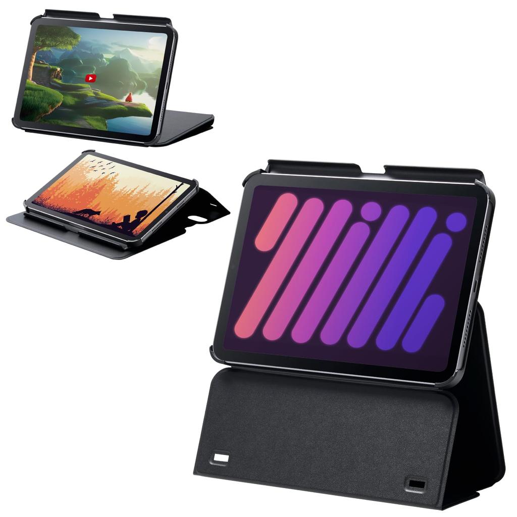 Elecom IPad mini7 (А17 Про 2024) чехол mini6 6-го поколения с многоуровневой регулировкой высоты, автоматическим режимом сна/автоматическим пробуждением, мягкая кожа, черный TB-A24SWVH2BK