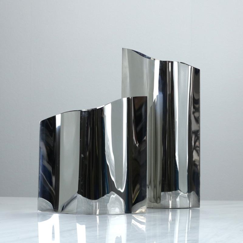 Simple Modern Flat Stainless Steel Flower Vessel Leather Metal Vase Light Luxury Desktop Ornaments Living Room Wine Cabinet