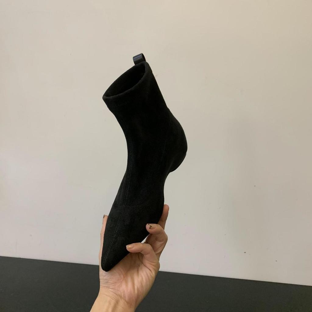 Pointed head year soft bottom design not tired niche thin boots short boots socks boots comfortable daily