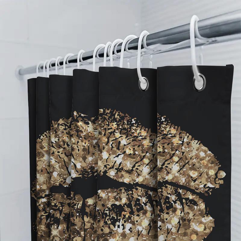 Gold Glitter Lip Print Shower Curtain Decorative Bath Liner For Home Bathroom 3D Printed Water Resistant Fabric Black Backgrou