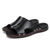 Летние мужские тапочки из натуральной кожи, дышащие сандалии, пляжные классические кожаные шлепанцы, шлепанцы для отдыха на природе, мужская обувь больших размеров