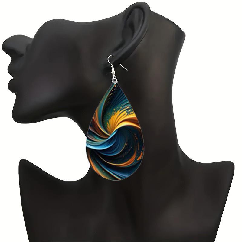 Серьги-слезинки с преувеличенно креативным популярным цветным узором