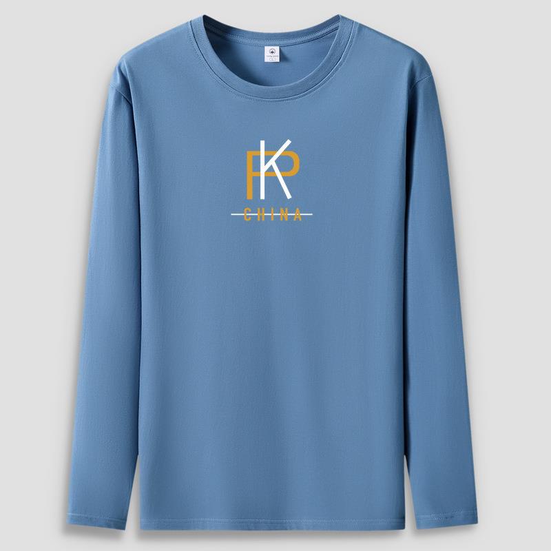 PK Plus Size Мужская футболка с длинными рукавами из чистого хлопка с круглым вырезом S-5XL