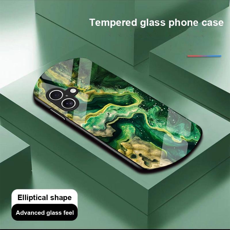 Зеленый мрамор для Apple iPhone 16 11 13 15 14 Pro Max 12 Mini 7 8 Plus XR X XS Чехол для телефона из закаленного стекла эллиптической формы