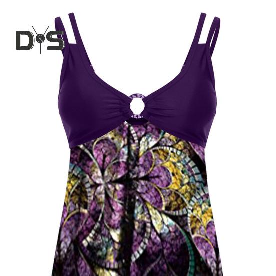 Комплект из 2 предметов танкини с V-образным вырезом, неровным подолом, купальник с подкладками для груди, без стальной поддержки, плавки