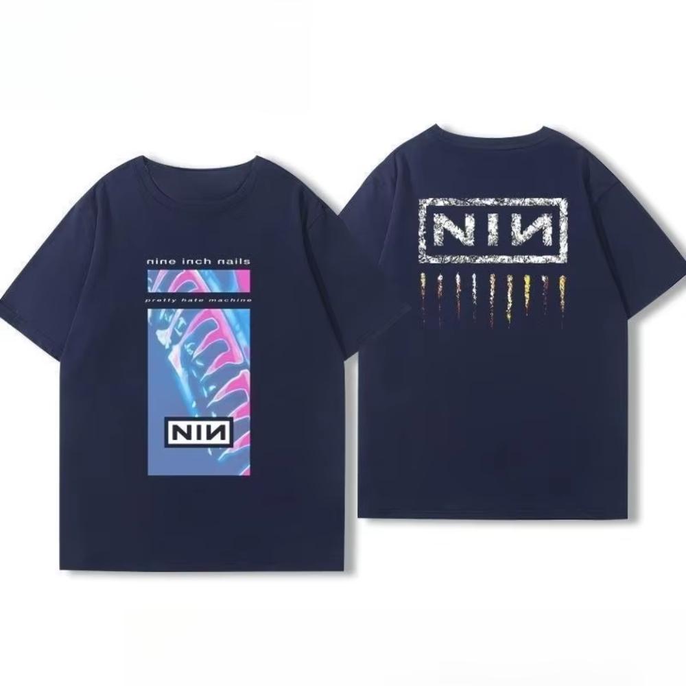 Американская летняя хлопковая куртка для мужчин и женщин Nine Inch Nails Nine Inch Nails Окружающая рок-группа Футболка с коротким рукавом с принтом