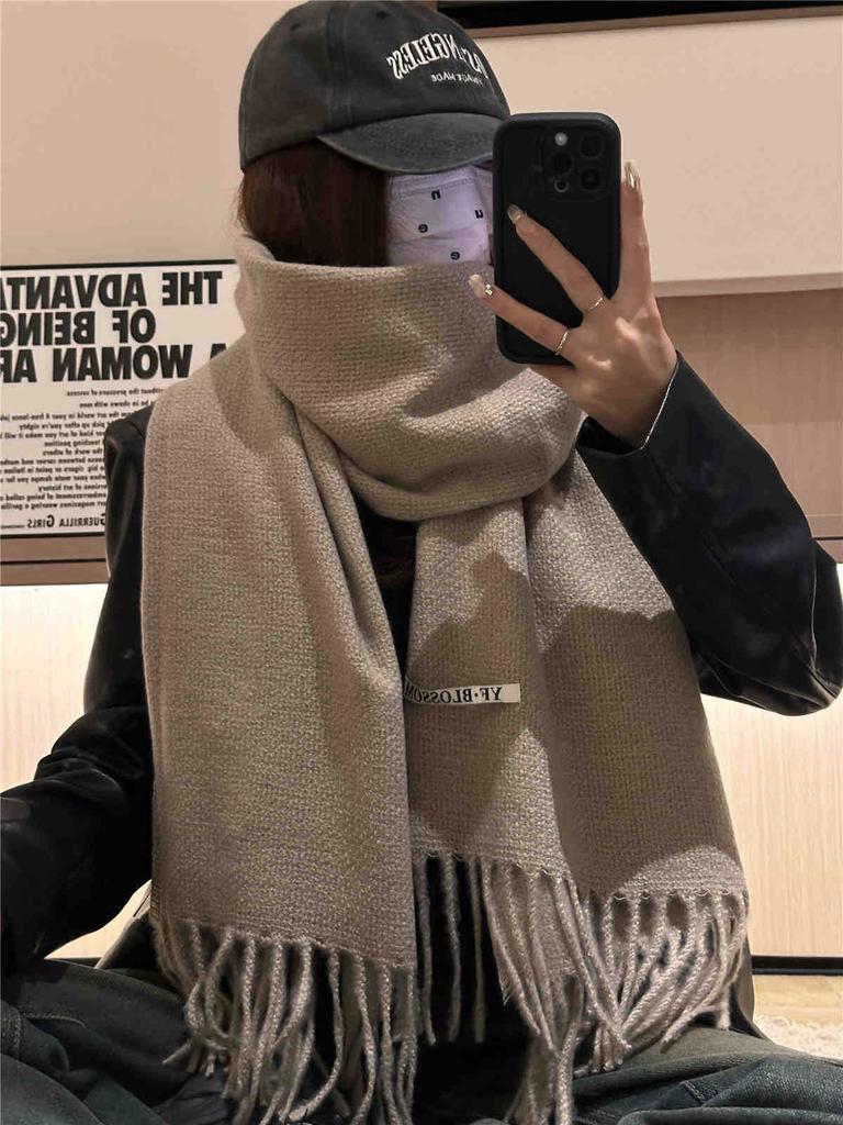Double-Sided Scarf Female Warm And Cold Solid Color Knitted Couple Scarf Dual-Purpose Shawl