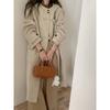 Женский двусторонний шерстяной пальто-халат в корейском стиле с капюшоном, длинное, теплое на осень и зиму, с роговыми пуговицами