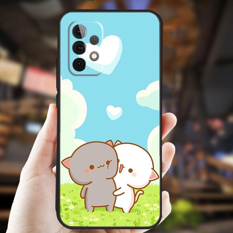 Чехол-кейс с котиком и персиком моти для Samsung Galaxy A54 A34 A24 A14 A12 A32 A52 A51 A71 A50 A70 A13 A33 A53 A52S