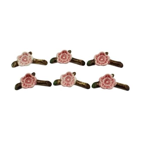 Speed Mao Plum Blossom Shaped Simple Ceramic Chopstick Rests Cutlery Set of 6 Pink