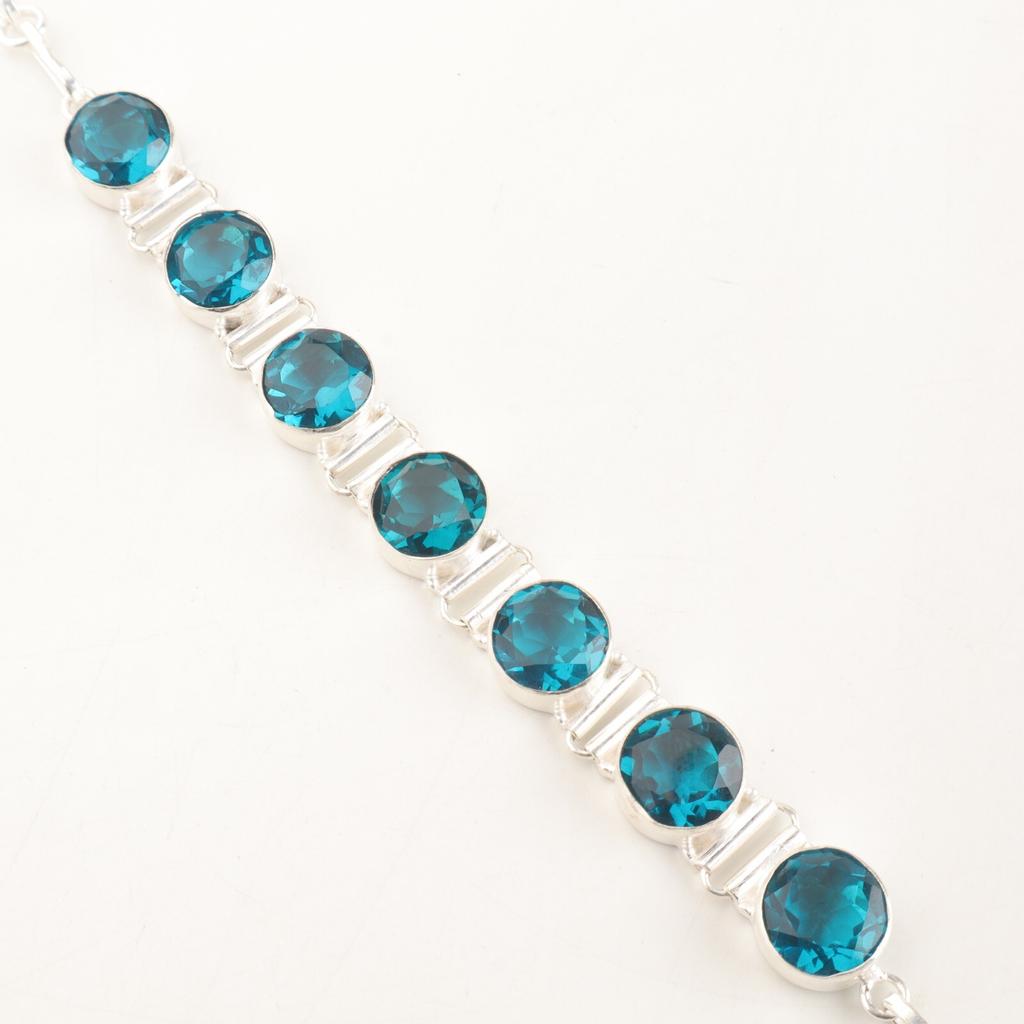 925 Sterling Silver Blue Apatite Gemstone Jewelry Handmade Bracelet 9" For Mom RB-7-14