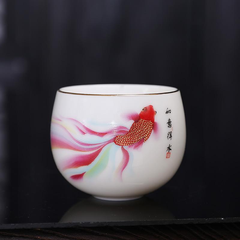 New suet jade simple white porcelain teacup single cup kung fu tea set home master cup tea meditation cup