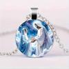 Gemstone Glass Pendant Necklace Depicting The Scene Of Jesus Meeting The Virgin Mary, Suitable For Everyday Wear.
