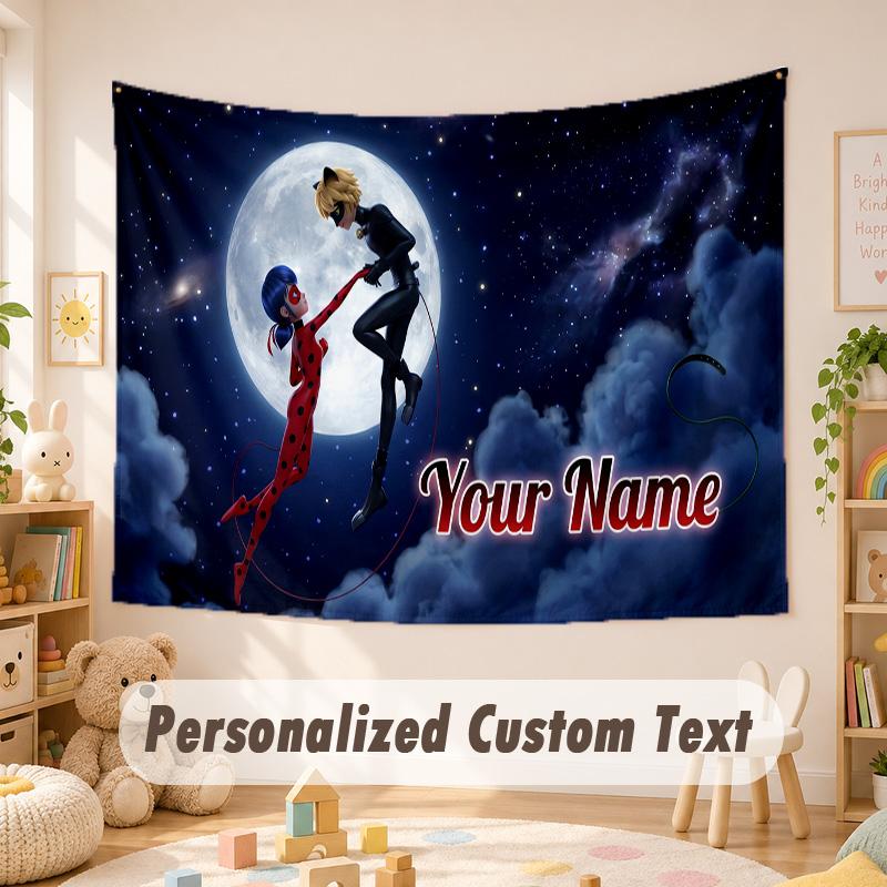 Custom Name Text Tapestry,Miraculous Ladybug Boho Wall Hanging, Decorative Backdrop Tapestry For Room