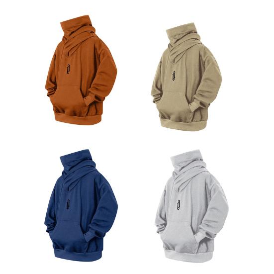 Мужская зимняя толстовка с капюшоном и высоким воротником, защита шеи, пуловер с капюшоном, длинные рукава