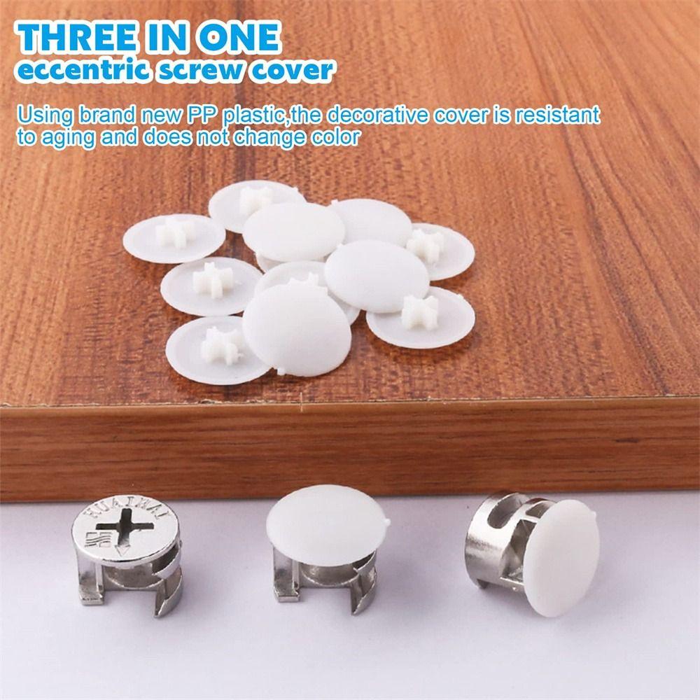 100 PCS White Plastic Nuts Bolts Covers 17mm Eccentric Wheel Decorative Cover Screws Head