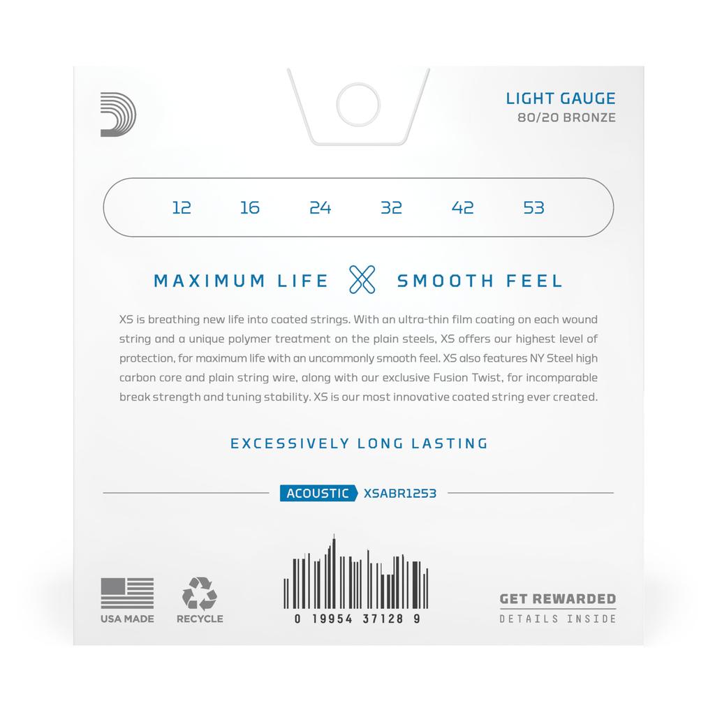 XS Акустическая гитара с покрытием Бронза XSABR1253 Струны D'Addario, 80/20 Легкие, .012-.053,