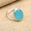Blue Chalcedony Gemstone Handmade 925 Sterling Silver Ring Jewelry For Thanksgiving